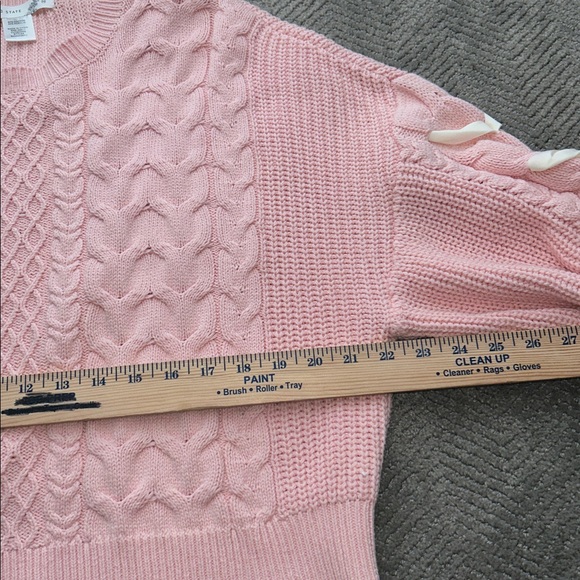 Altar'd State Millie Bow Sleeve Sweater Pink Cable Knit Ribbons Size Medium - Picture 8 of 11